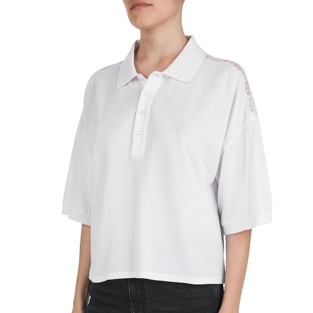 NWT The Kooples Lace-Inset Piqué Polo Shirt in White